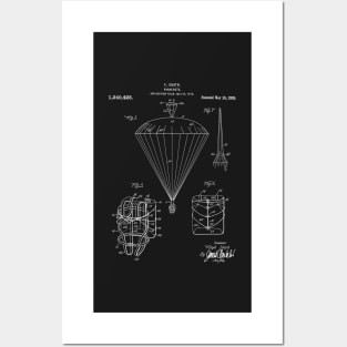 Parachute Patent - Sky Diving Art - Black Chalkboard Posters and Art